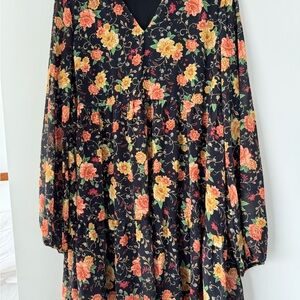 Flying Tomato Black MiniDress with Vibrant Floral Print